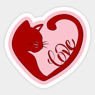 Red Valentines Cat Heart Sticker